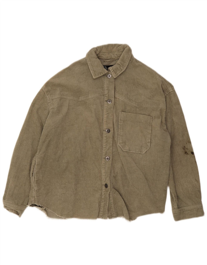 Женская вельветовая куртка Zara UK 14, хлопок среднего цвета хаки