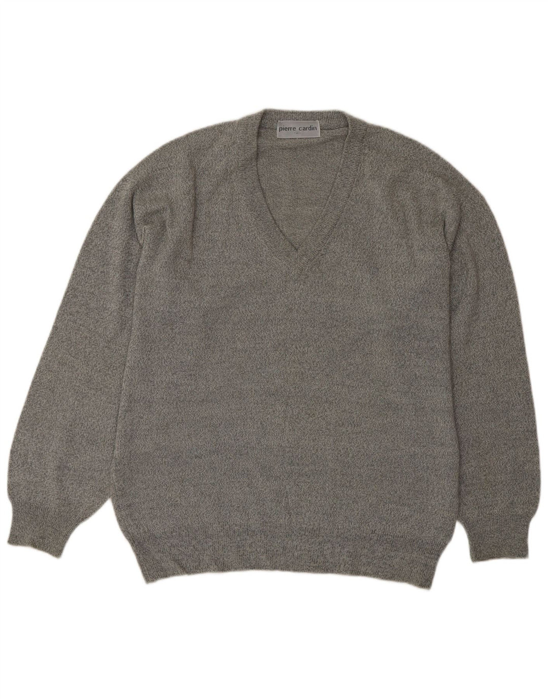 PIERRE CARDIN Mens V-Neck Jumper Sweater Large Grey Acrylic