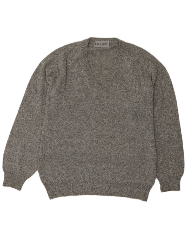 PIERRE CARDIN Mens V-Neck Jumper Sweater Large Grey Acrylic