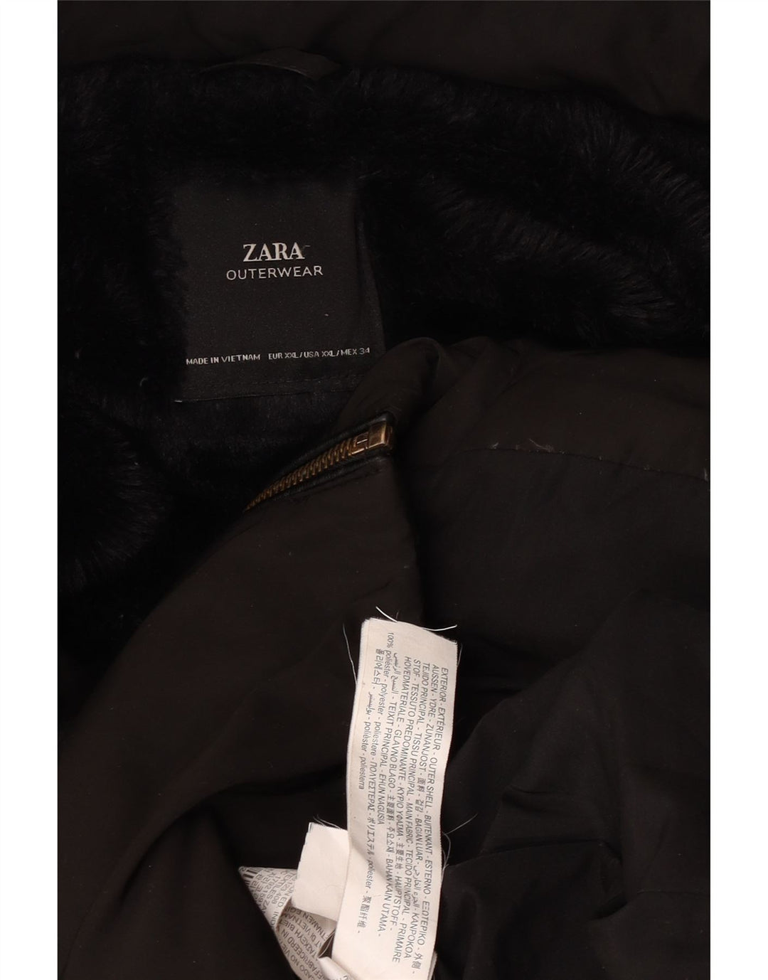 Женское стеганое пальто с капюшоном Zara UK 20 2XL, черный полиэстер