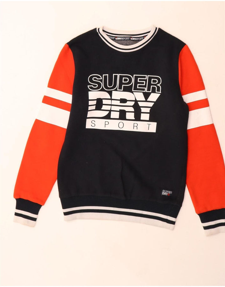 Мужской свитшот с графическим рисунком Superdry, хлопковый джемпер среднего черного цвета с цветными блоками