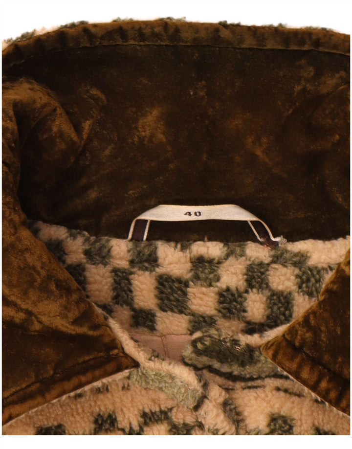 Винтажное женское пальто большого размера из флиса EU 40, средний цвет в бежевую полоску