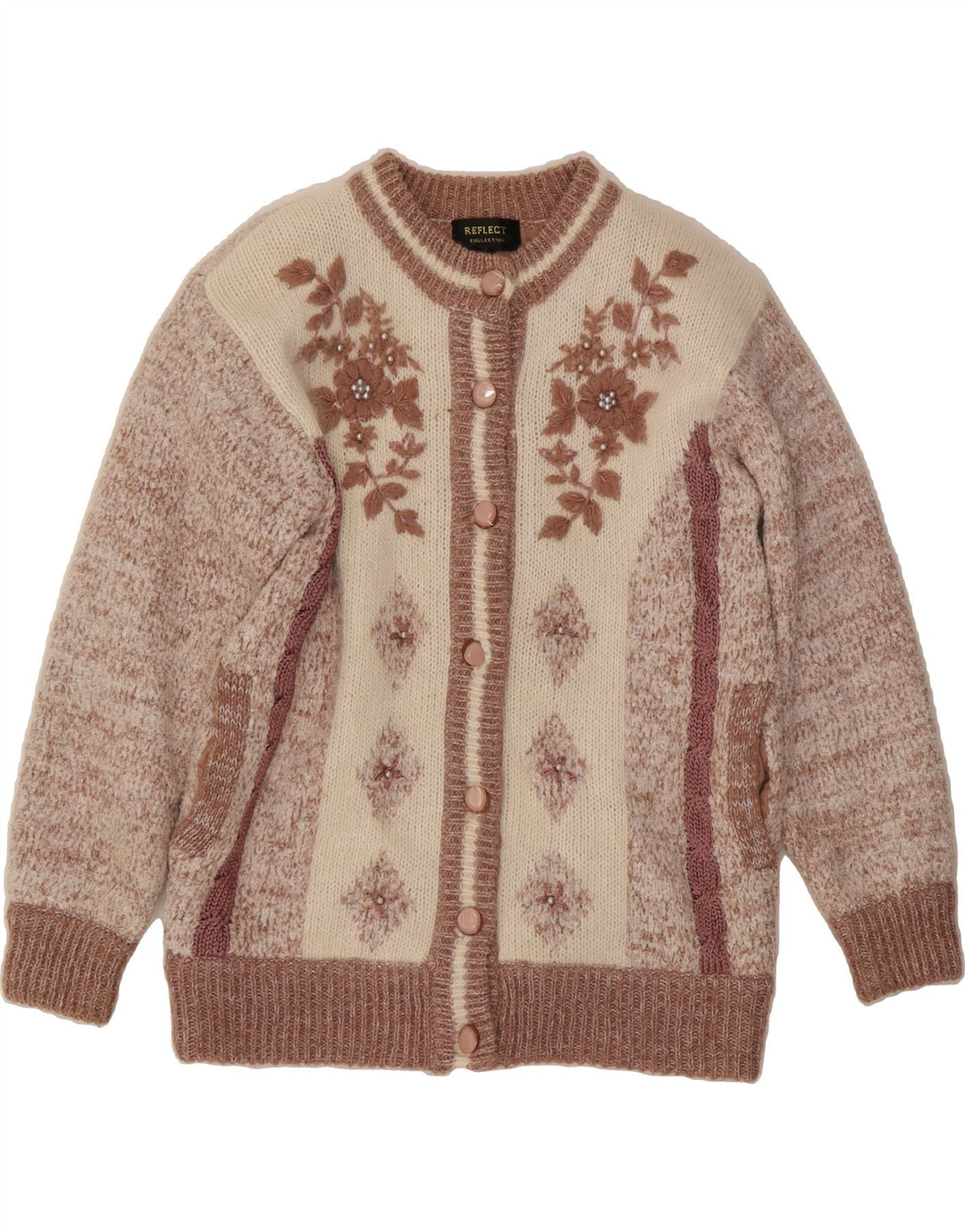 REFLECT Womens Cardigan Sweater UK 14 Medium Brown Floral Angora Vintage Reflect and Second-Hand Reflect from Messina Hembry 