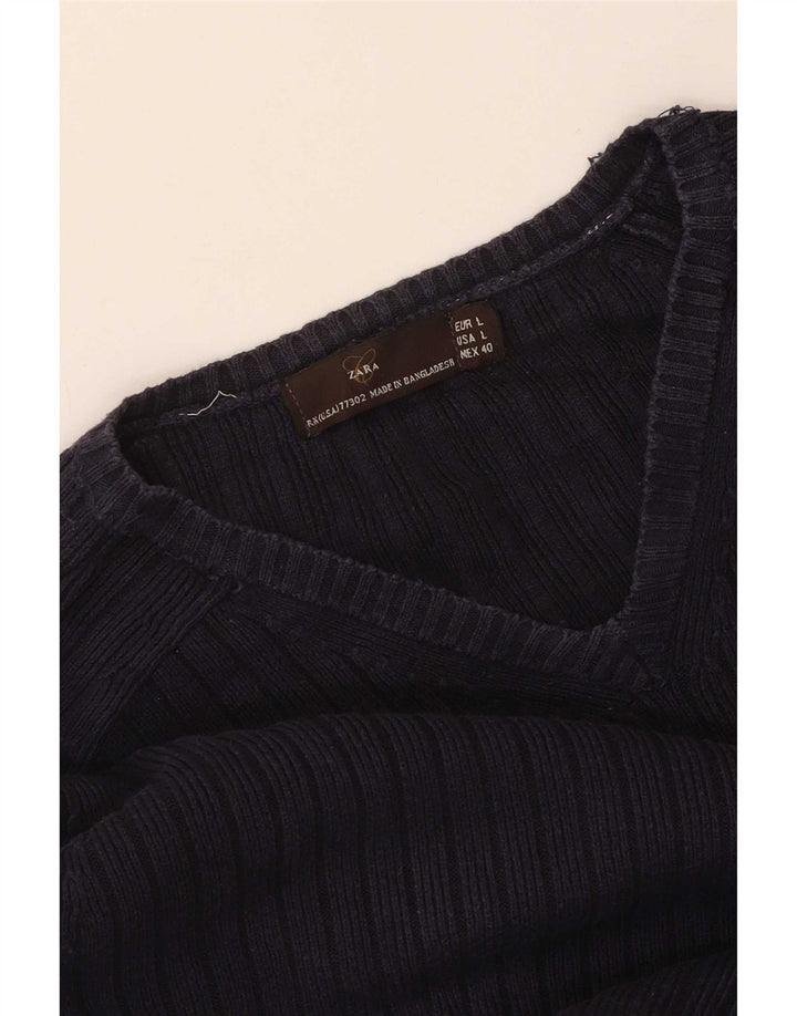 Мужской джемпер с v-образным вырезом Zara, большой темно-синий