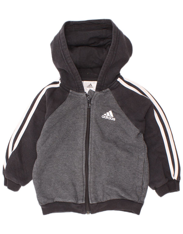 Свитер с капюшоном на молнии Adidas для мальчиков 12–18 месяцев, серый хлопок с цветными блоками