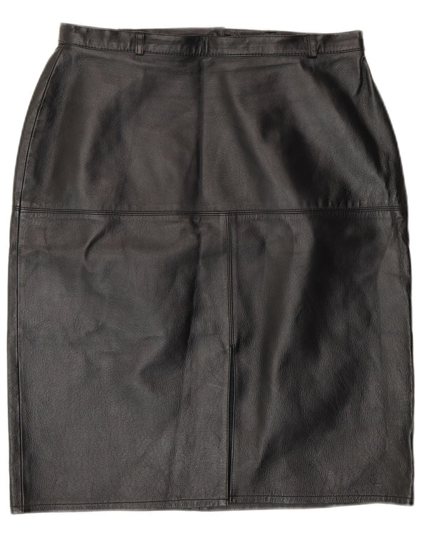 Винтажная женская кожаная юбка-карандаш UK 12 Medium W28 Черная кожа