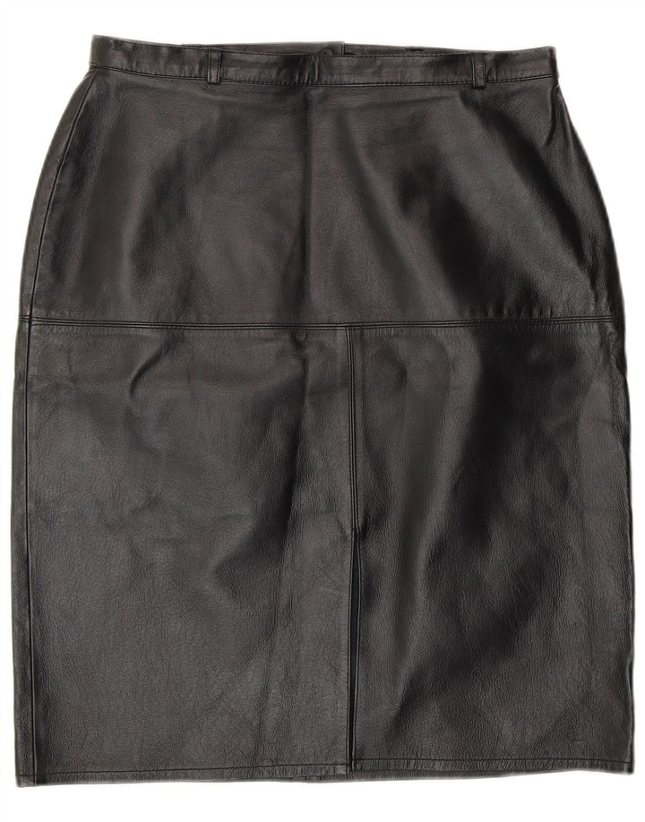 Винтажная женская кожаная юбка-карандаш UK 12 Medium W28 Черная кожа
