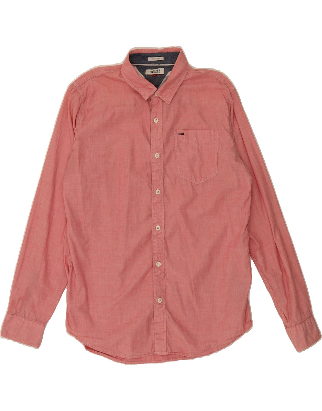 TOMMY HILFIGER Mens Shirt Large Pink Cotton Vintage Tommy Hilfiger and Second-Hand Tommy Hilfiger from Messina Hembry 