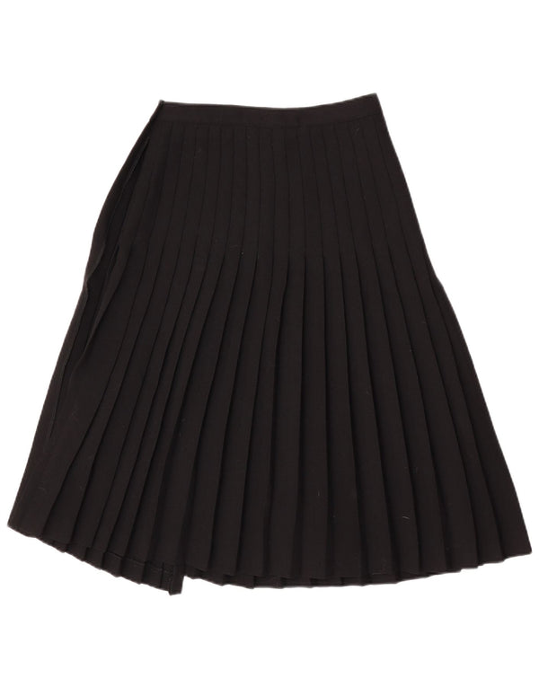 Винтажная женская плиссированная юбка с запахом и ножом IT 42 Medium W26 Черная шерсть из натуральной шерсти
