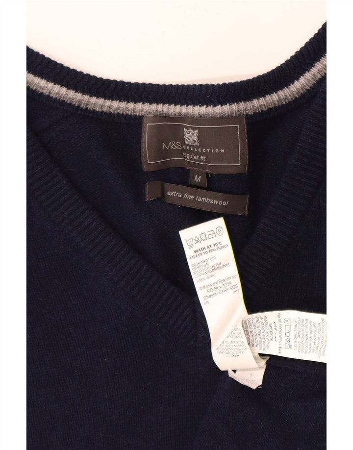 Мужской джемпер стандартного кроя MARKS & SPENCER с v-образным вырезом, средний, темно-синий