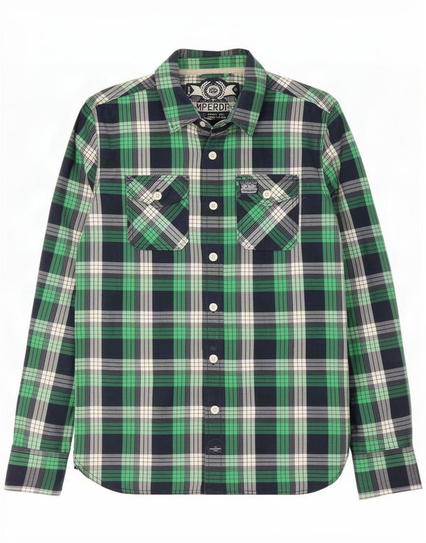 Мужская рубашка Superdry, большая зеленая клетка, хлопок