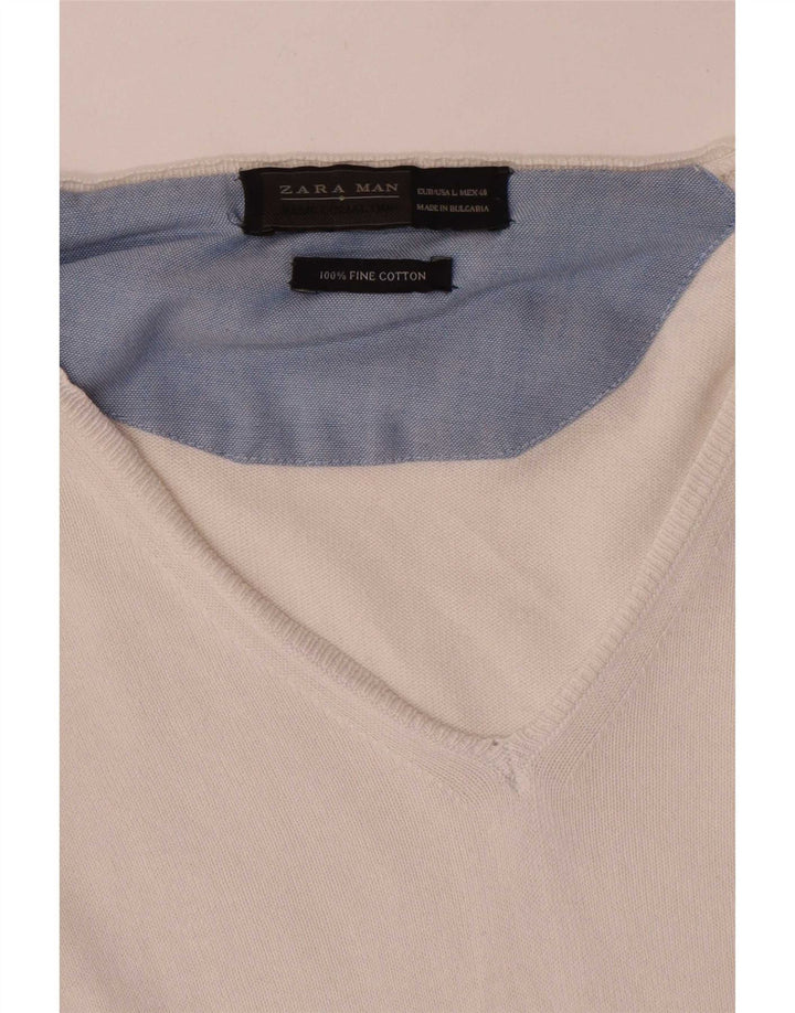 Мужской джемпер с v-образным вырезом Zara, большой белый хлопковый свитер