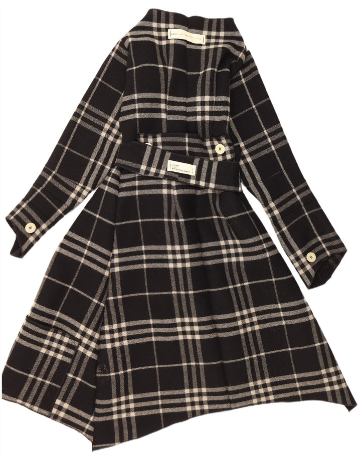 VINTAGE Womens Asymmetric Overcoat UK 14 Medium Black Check