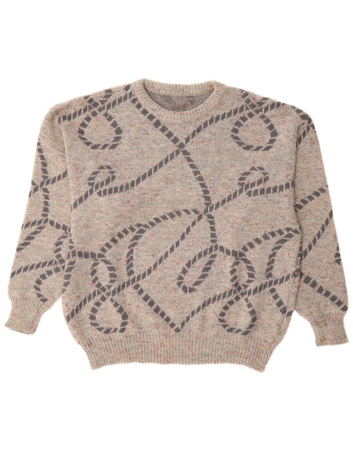 Винтажный мужской джемпер с круглым вырезом IT 48, средний серый в крапинку