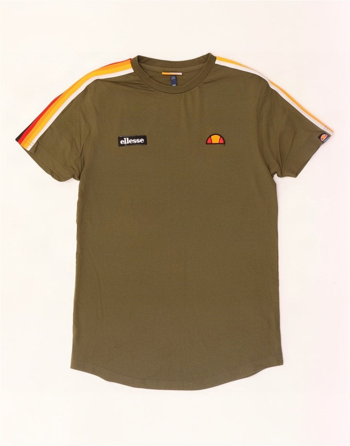 Мужская футболка Ellesse, маленький размер, цвет хаки, хлопок с цветными блоками