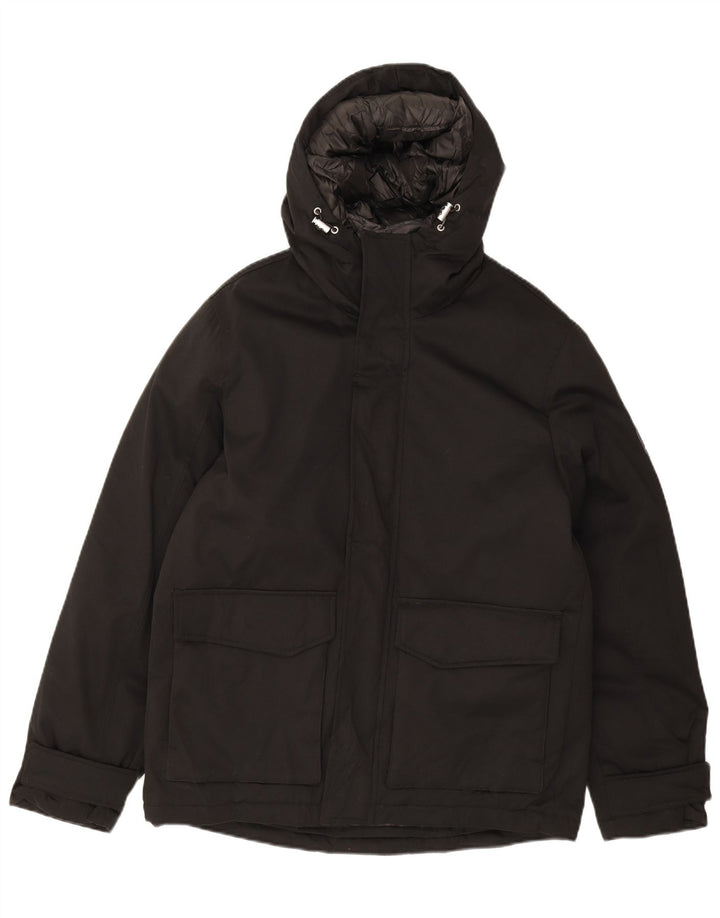 JACK & JONES Mens Hooded Windbreaker Jacket UK 38 Medium Black Polyester