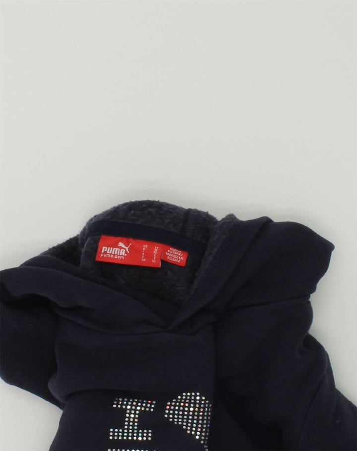 PUMA Baby Girls Graphic Hoodie Jumper 18-24 Months Navy Blue Cotton | Vintage Puma | Thrift | Second-Hand Puma | Used Clothing | Messina Hembry 