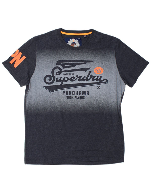 Мужская футболка с рисунком Superdry, 2XL, серая, хлопок с цветными блоками