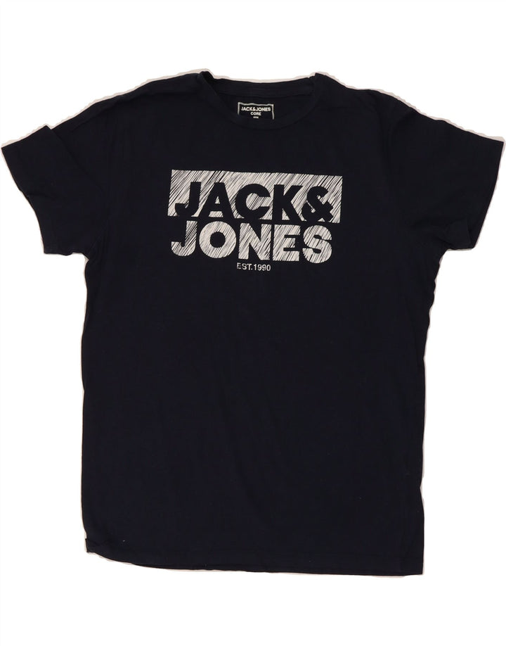 JACK & JONES Mens Graphic T-Shirt Top Medium Navy Blue Cotton Vintage Jack & Jones and Second-Hand Jack & Jones from Messina Hembry 