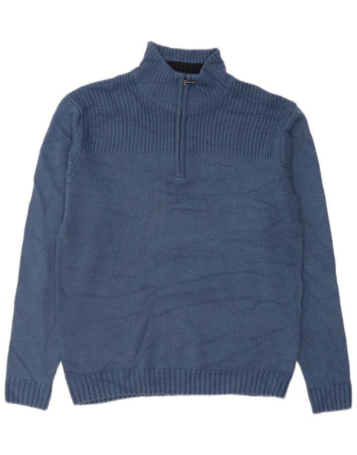 PIERRE CARDIN Mens Zip Neck Jumper Sweater Large Blue Acrylic