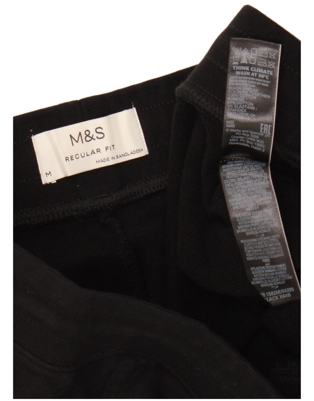 Мужские спортивные шорты MARKS & SPENCER среднего размера, черные, хлопковые