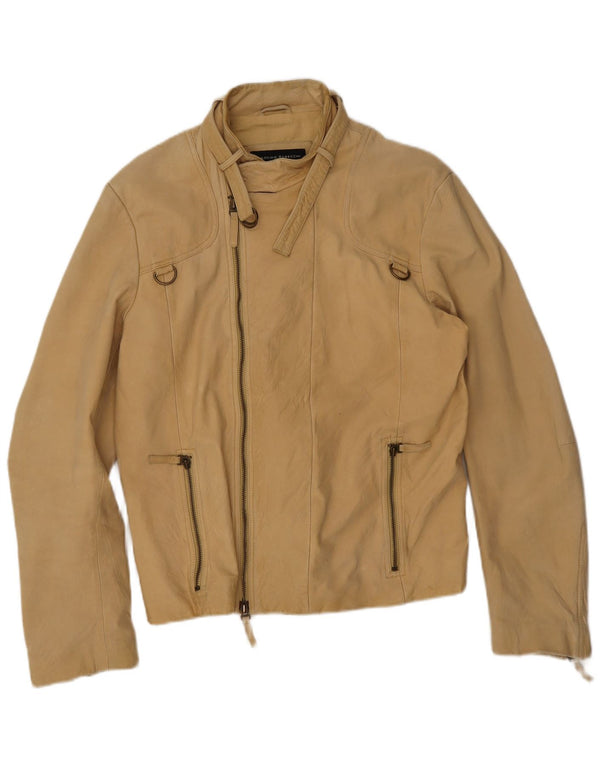 Massimo Rebecchi Mens Leather Biker Jacket IT 54 2XL Beige Leather