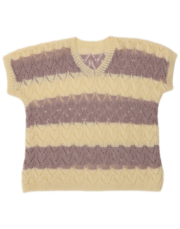 ВИНТАЖНЫЙ женский укороченный джемпер с v-образным вырезом и короткими рукавами, Великобритания 16, большой фиолетовый цвет