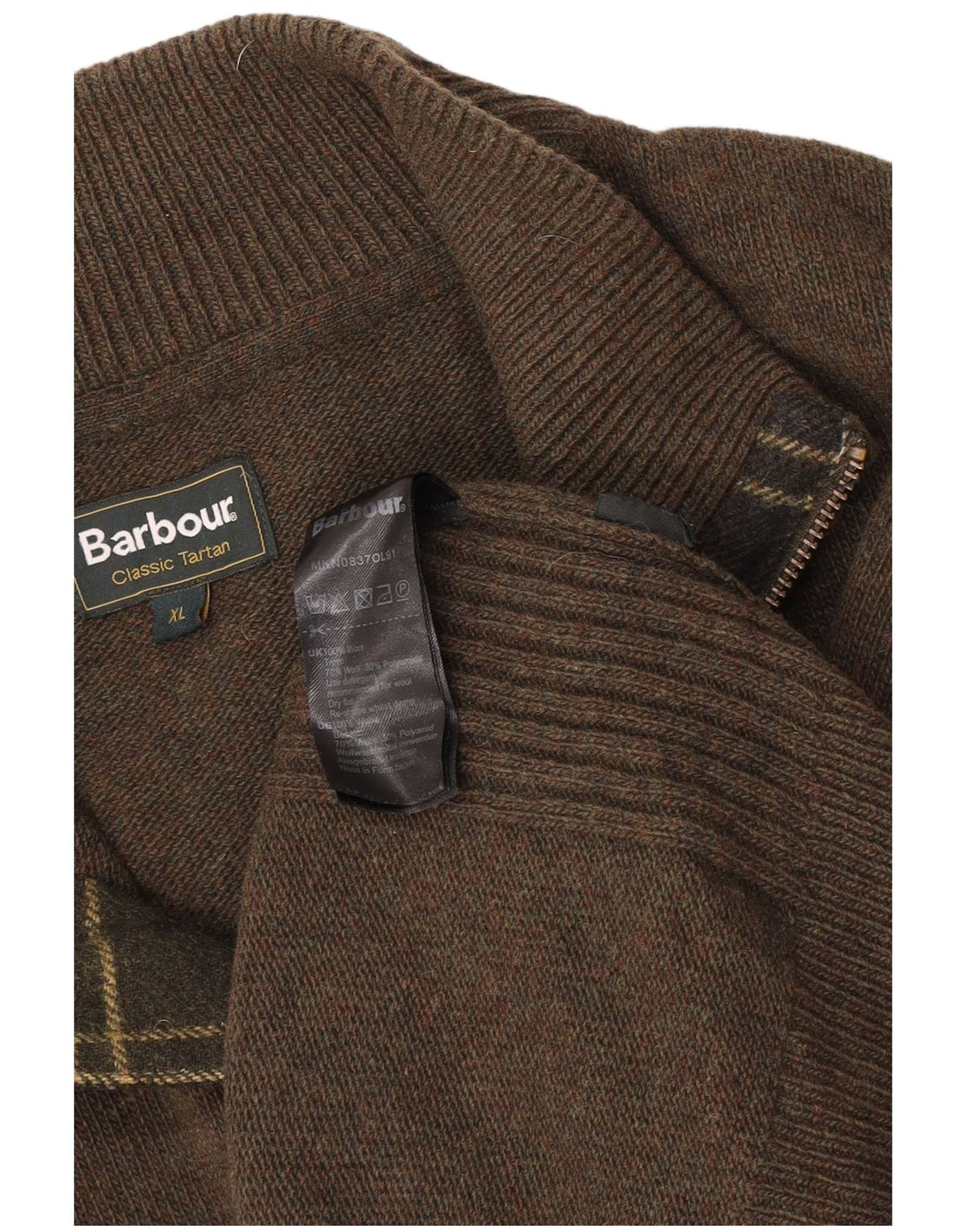 Мужской свитер Barbour на молнии с воротником XL, шерсть цвета хаки