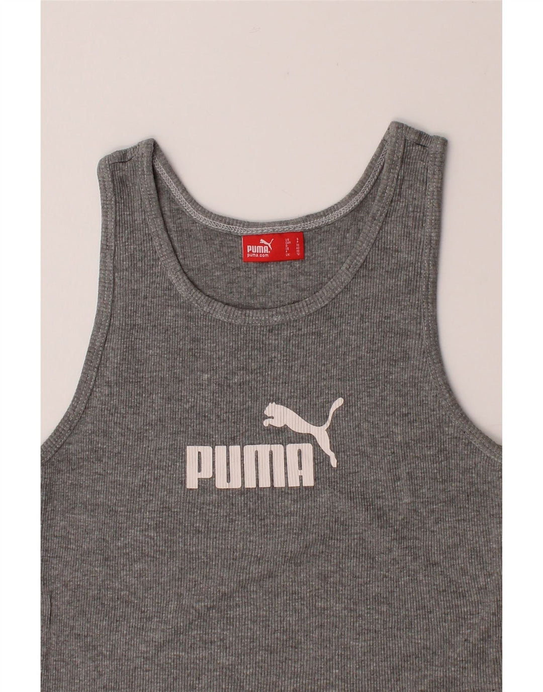 PUMA Womens Graphic Vest Top UK 10 Small Grey Cotton Vintage Puma and Second-Hand Puma from Messina Hembry 