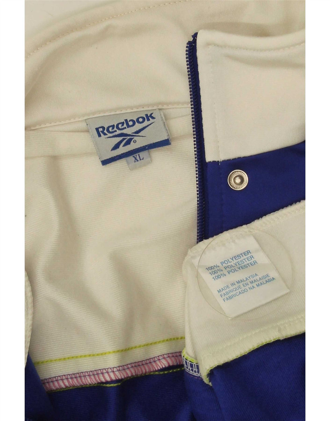 Мужская спортивная куртка Reebok с графическим рисунком XL, синяя, полиэстер с цветными блоками