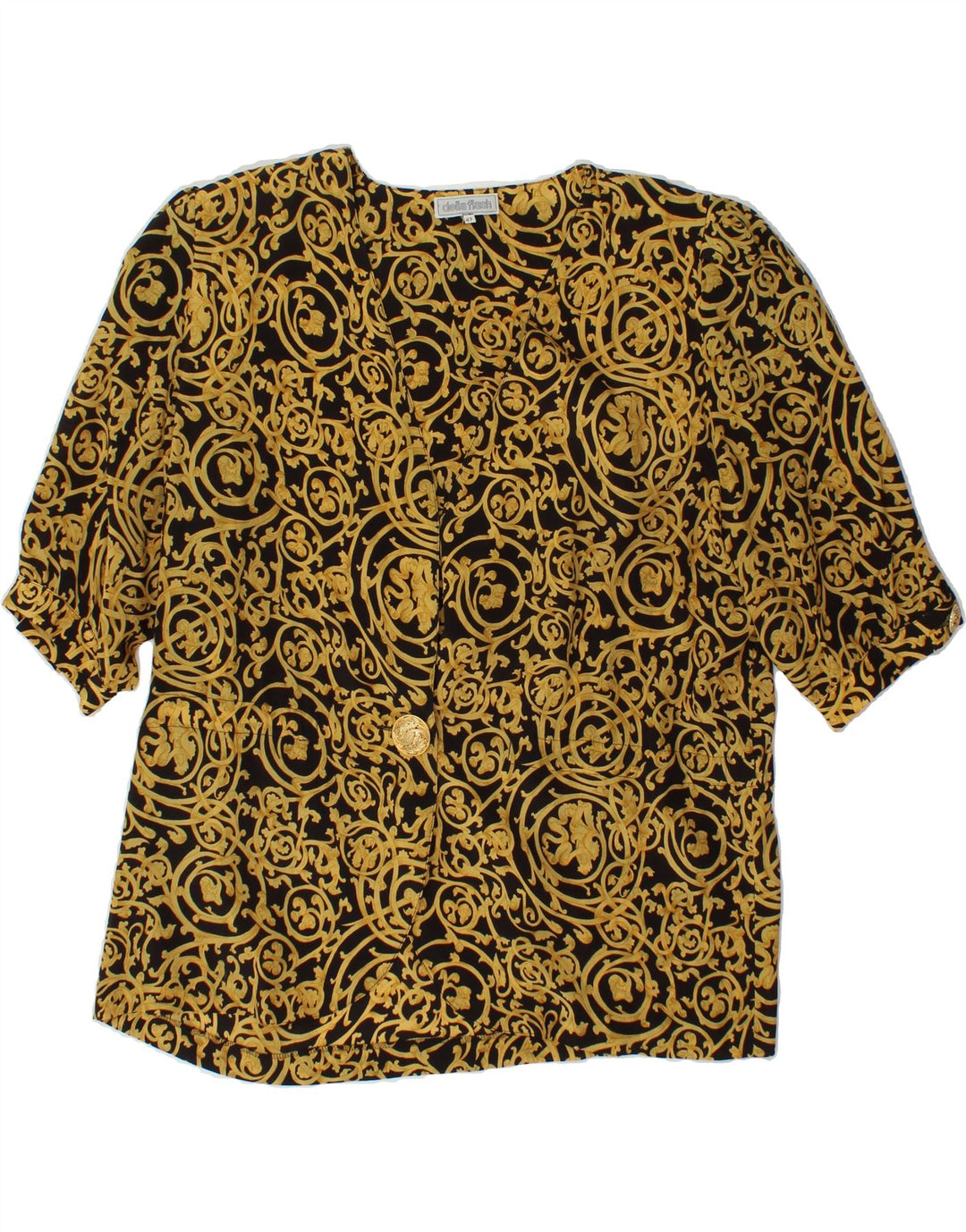 VINTAGE Womens Abstract Pattern Cardigan Top IT 47 Large Yellow Vintage Vintage and Second-Hand Vintage from Messina Hembry 