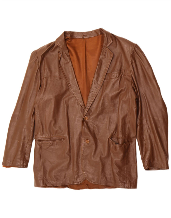 Винтажный мужской кожаный пиджак с 2 пуговицами, Великобритания 40, большой коричневый цвет