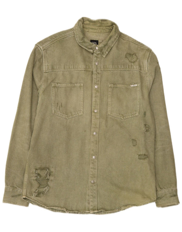 Мужская джинсовая рубашка свободного кроя Zara XL, зеленый хлопок