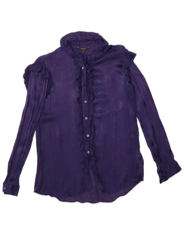MASSIMO DUTTI Женская рубашка-блузка оверсайз с рюшами спереди EU 34 2XS Фиолетовый