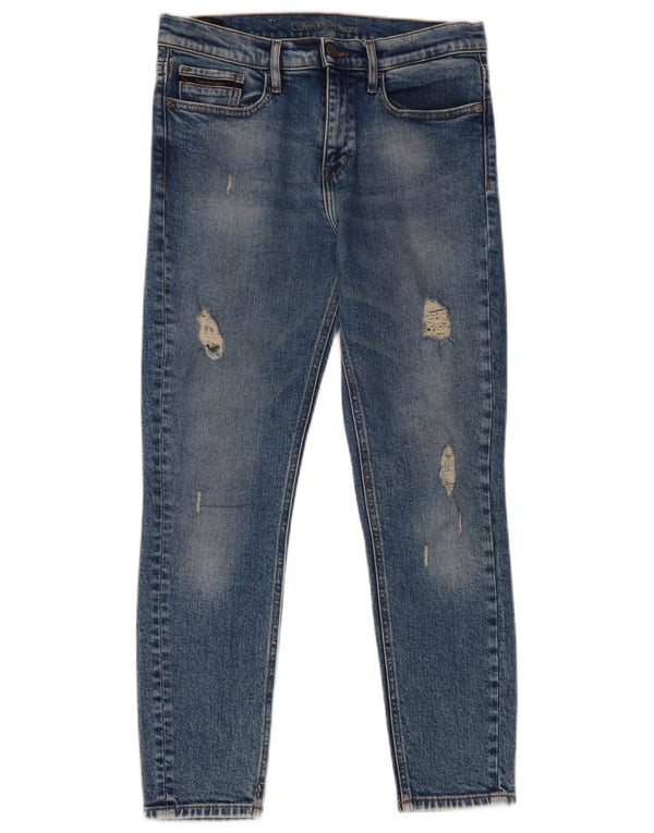 Женские потертые джинсы скинни Calvin Klein W28 L26, синий хлопок