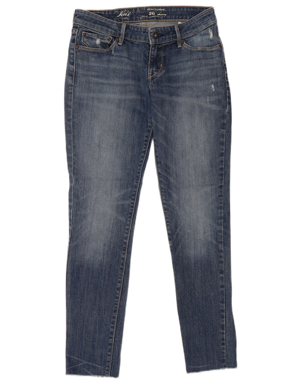 Женские потертые джинсы скинни Levi's Demi Curve W26 L28, синий хлопок