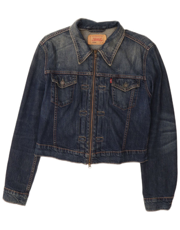 Женская укороченная джинсовая куртка LEVI'S UK 14, большой синий хлопок