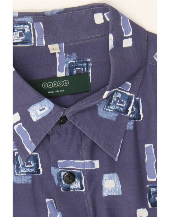 CANDA Mens Short Sleeve Shirt Large Navy Blue Patchwork Viscose Vintage Canda and Second-Hand Canda from Messina Hembry 