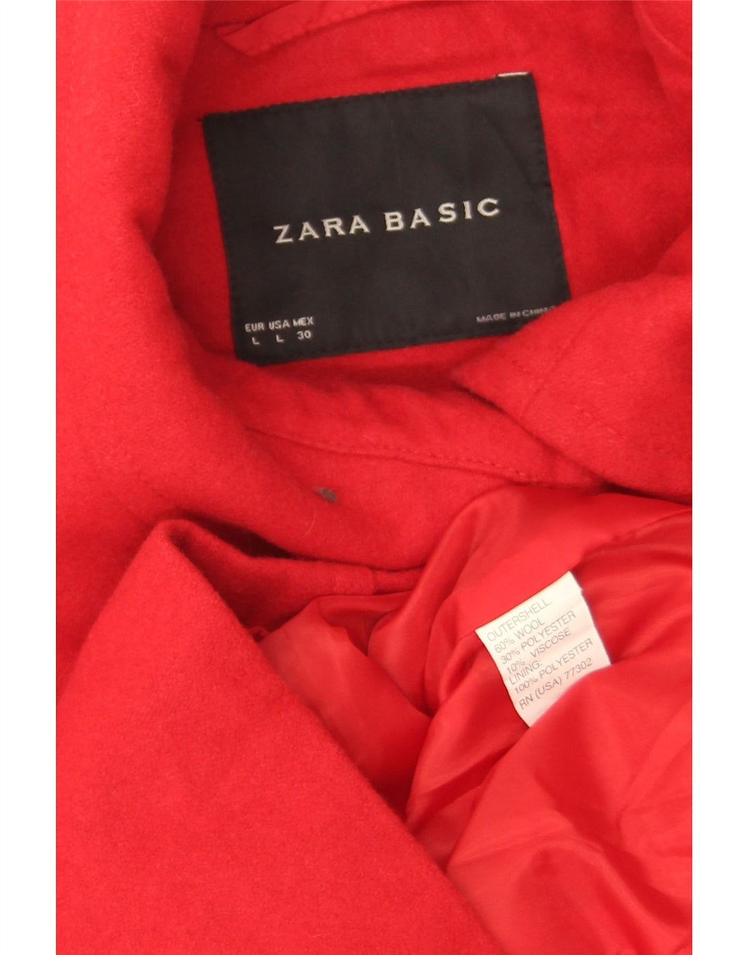 Женское короткое полупальто Zara UK 16, большая красная шерсть