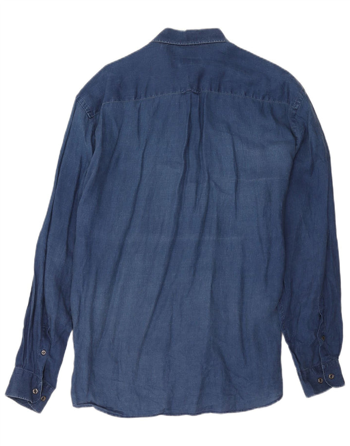 Мужская рубашка Massimo Dutti XL темно-синяя льняная