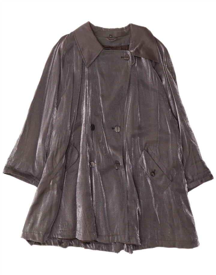 Винтажное женское двубортное пальто оверсайз IT 42 Средне-серый вискоза