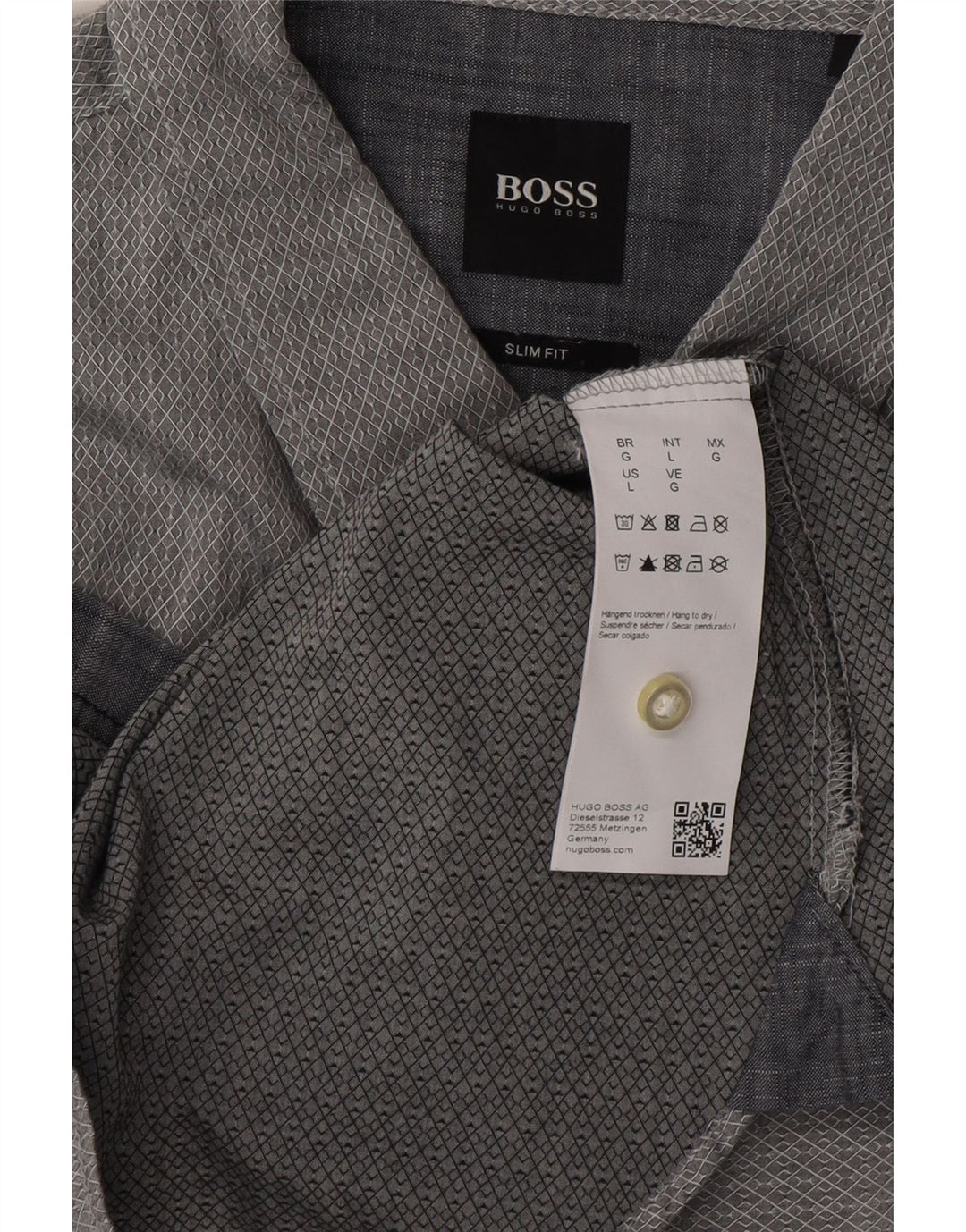 Мужская рубашка узкого кроя HUGO BOSS, большая серая хлопковая рубашка с геометрическим рисунком