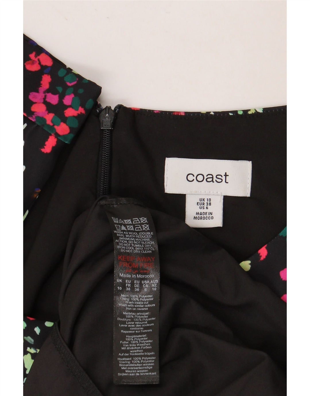 COAST Женское платье прямого кроя с рукавом 3/4, UK 10, маленькое, разноцветное, в пятнистом цвете