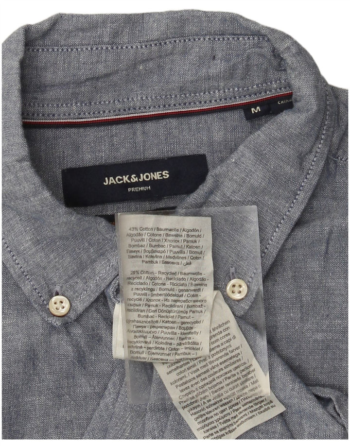 Мужская рубашка с коротким рукавом Jack & Jones из хлопка среднего синего цвета