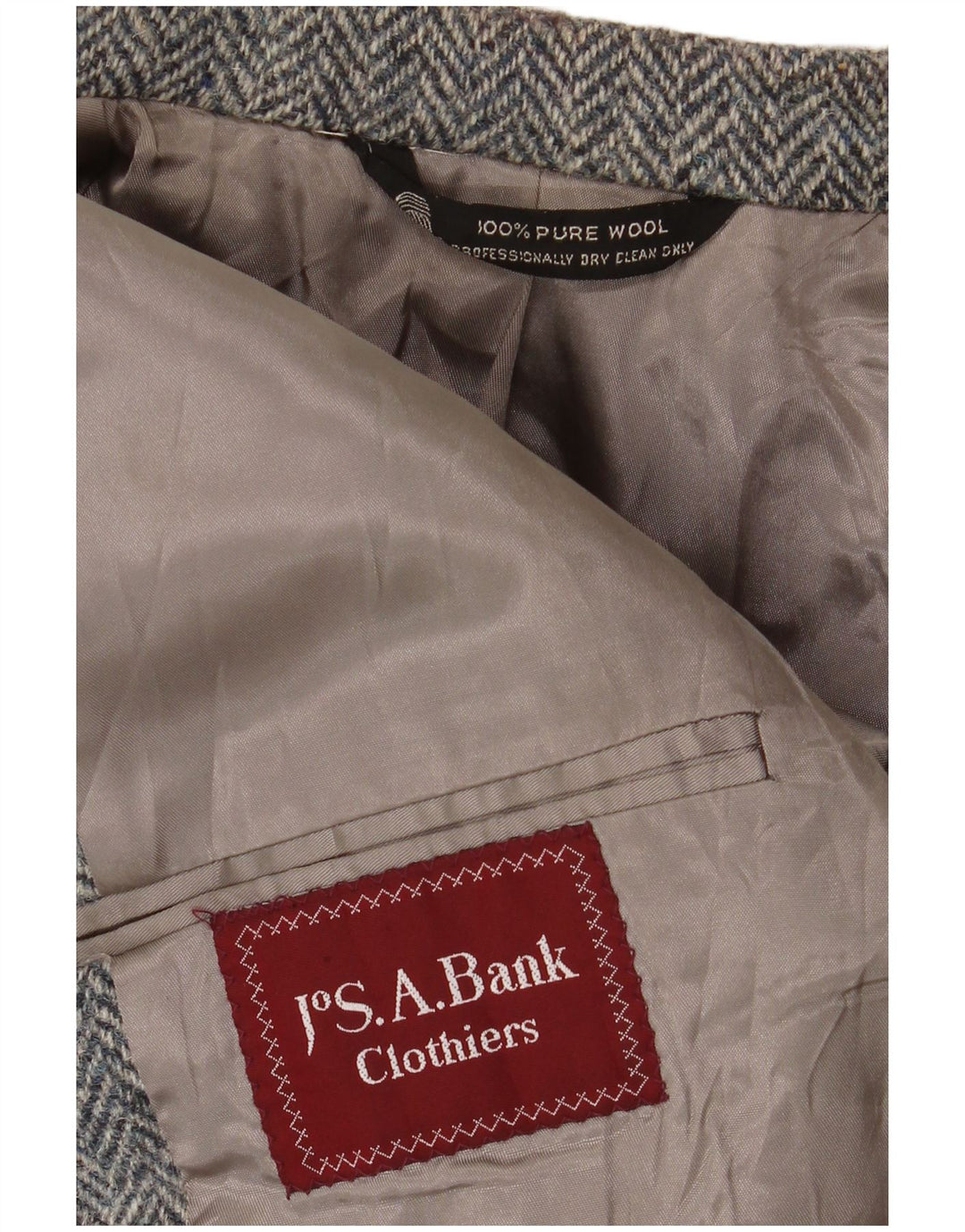 Дж.С.А. Мужской пиджак BANK на 2 пуговицах, Великобритания 38, средний серый шерстяной узор с рисунком «елочка»