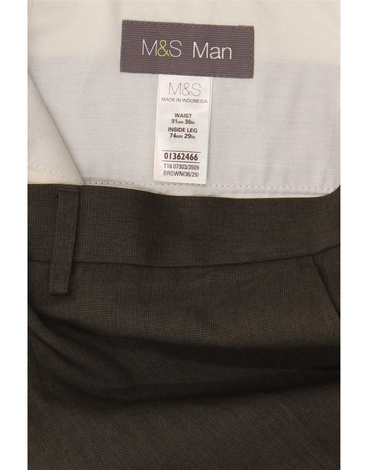 Мужские прямые костюмные брюки Marks & Spencer W36 L29 коричневые из полиэстера
