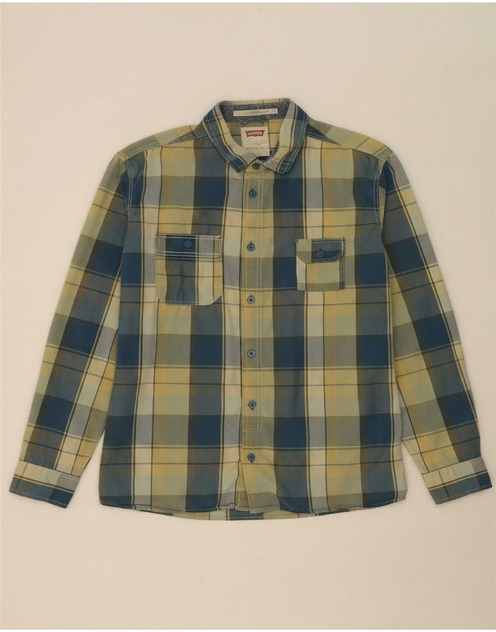 LEVI'S Mens Standard Fit Shirt Large Beige Check Cotton