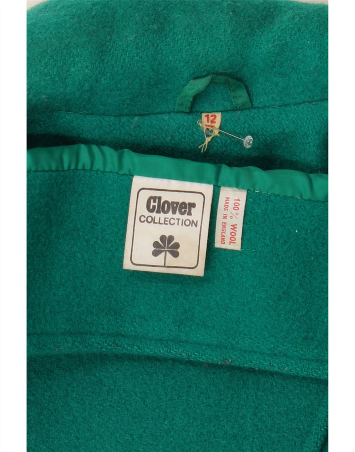 CLOVER Womens Double Breasted Coat UK 12 Medium Green Wool Vintage Clover and Second-Hand Clover from Messina Hembry 