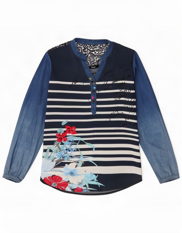Женская блузка с длинным рукавом Desigual Top UK 6 XS, хлопок в синюю полоску