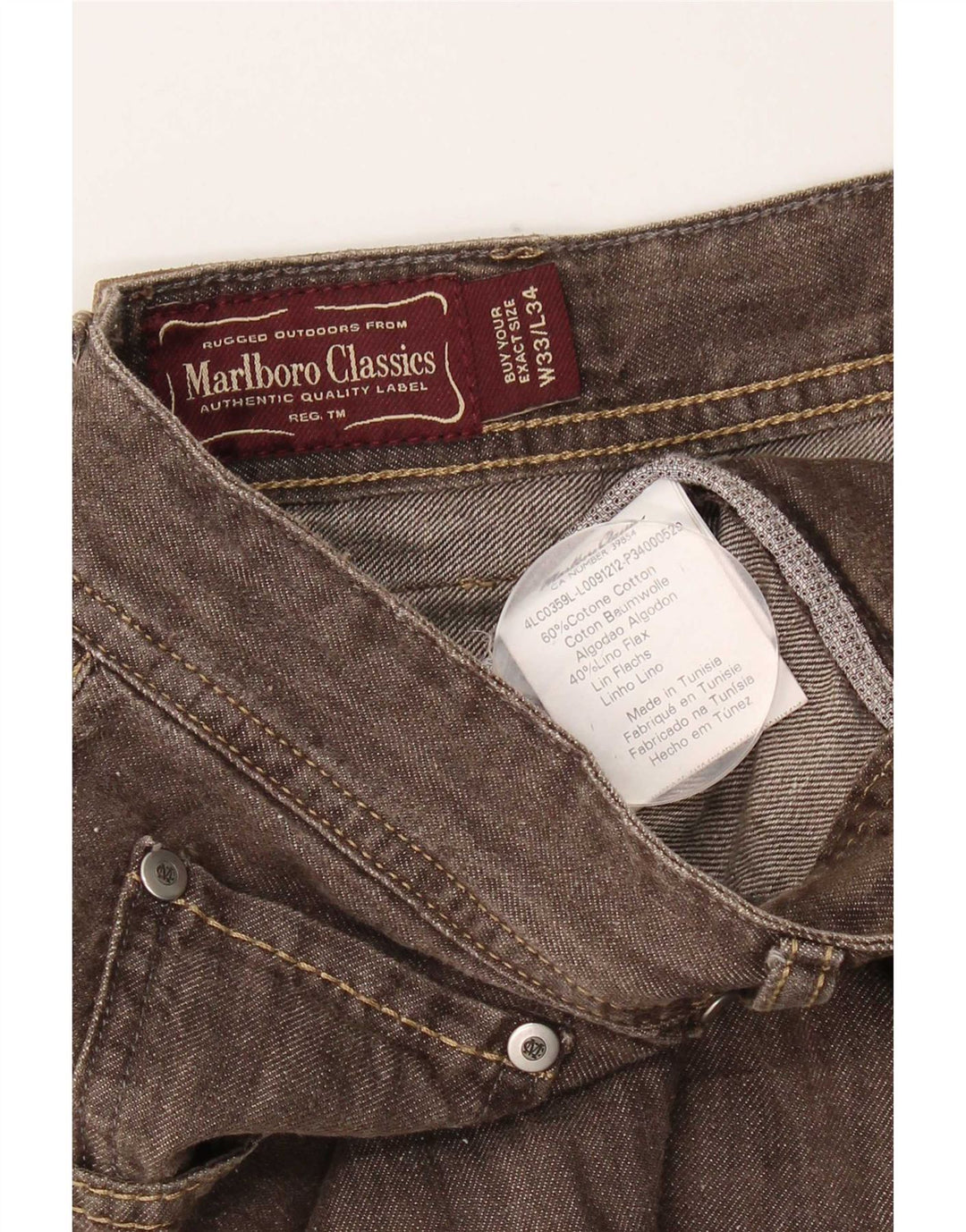 Мужские прямые джинсы Marlboro Classics W33 L30 коричневые, хлопок